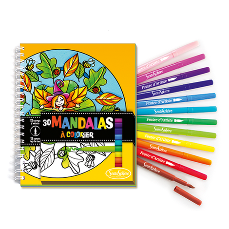 Carnet de Coloriage Mandalas + Feutres
