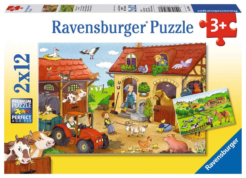 Ravensburger – Puzzle Enfant – Puzzles 2×12 p – Le travail à la ferme – Dès  3 ans – 07560 – L'ARBRE AUX LUTINS