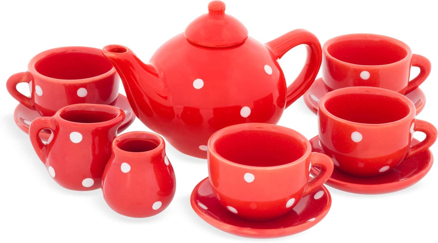Dinette en Porcelaine-Service à thé Rouge avec Motifs à Pois